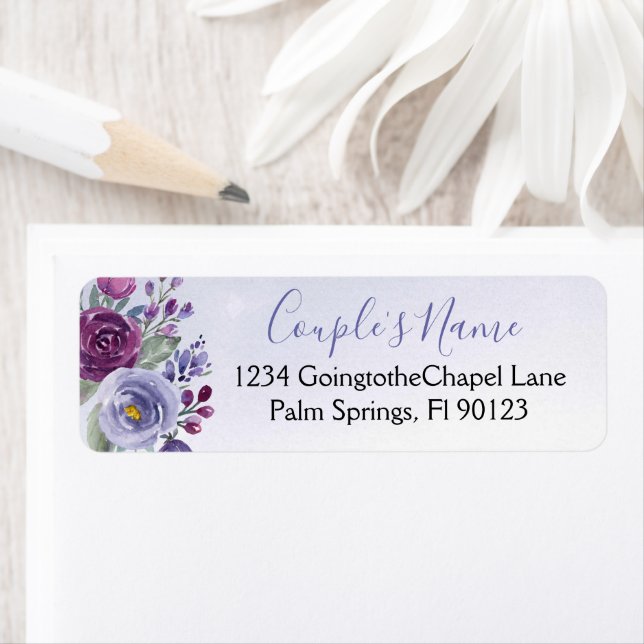 Periwinkle Fuchsia Blush Watercolor Floral Wedding Label (Insitu)