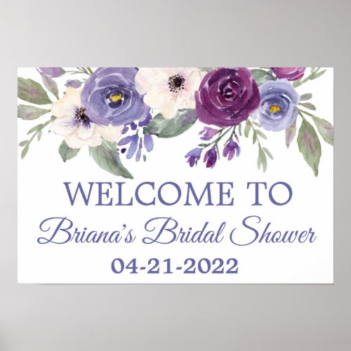 Periwinkle Fuchsia Bridal Shower Floral Welcome Poster