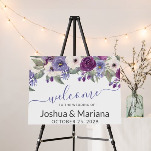 Periwinkle Fuchsia Watercolor Floral Wedding Sign