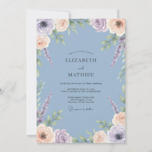 Periwinkle Gentle Floral Flourish Wedding Invitation