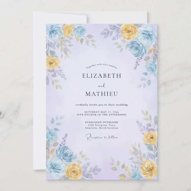 Periwinkle Gentle Floral Romantic Wedding Invitation (Front)
