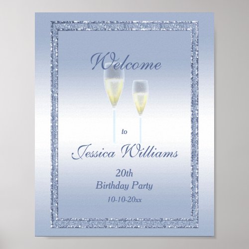 Periwinkle Glitter  Champagne Flutes Birthday  Poster