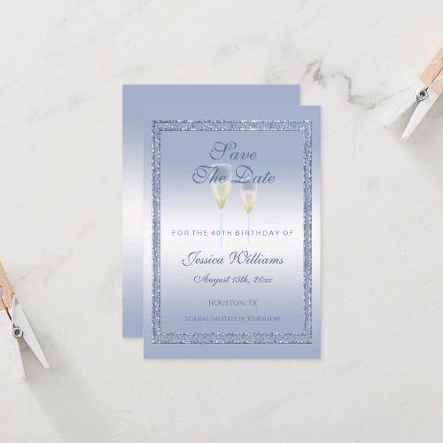 Periwinkle Glitter Champagne Flutes Save The Date