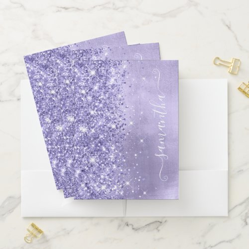 Periwinkle Glitter Lavender Blue Girly Signature Pocket Folder