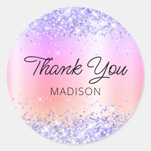 Periwinkle Glitter Rainbow Shimmer Thank You Classic Round Sticker