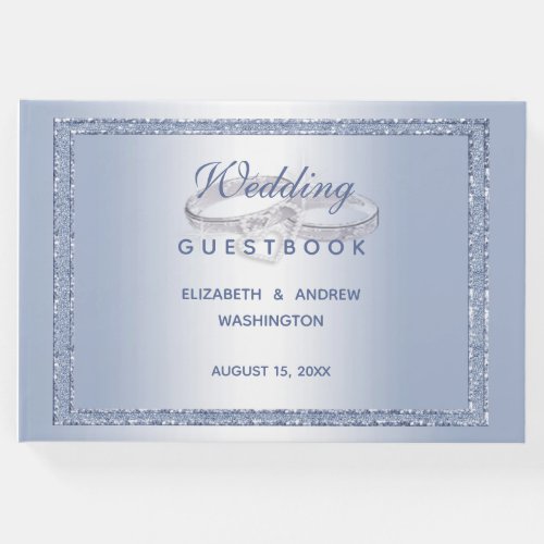 Periwinkle Glitter  Silver Wedding Rings  Guest Book