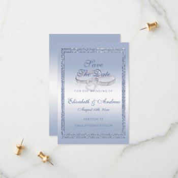 Periwinkle Glitter & Silver Wedding Rings   Save The Date by shm_graphics at Zazzle