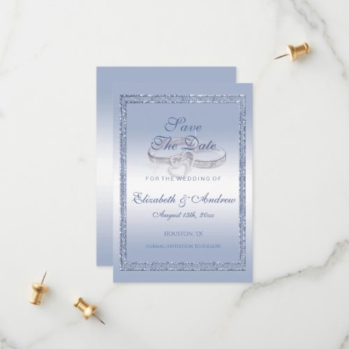 Periwinkle Glitter  Silver Wedding Rings   Save The Date