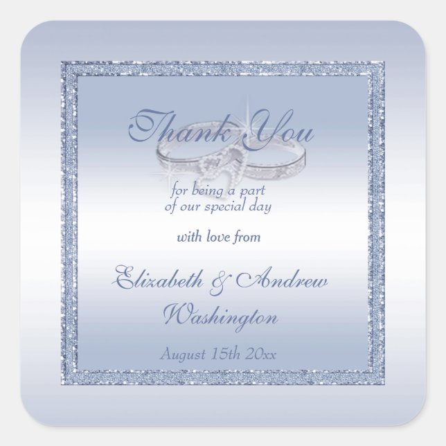 Periwinkle Glitter & Silver Wedding Rings   Square Sticker (Front)
