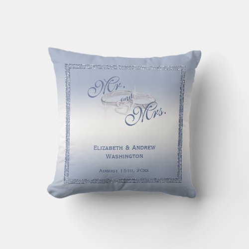 Periwinkle Glitter  Silver Wedding Rings   Throw Pillow
