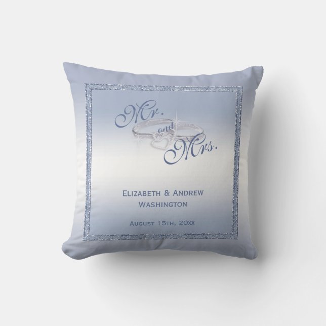 Periwinkle Glitter & Silver Wedding Rings   Throw Pillow (Front)