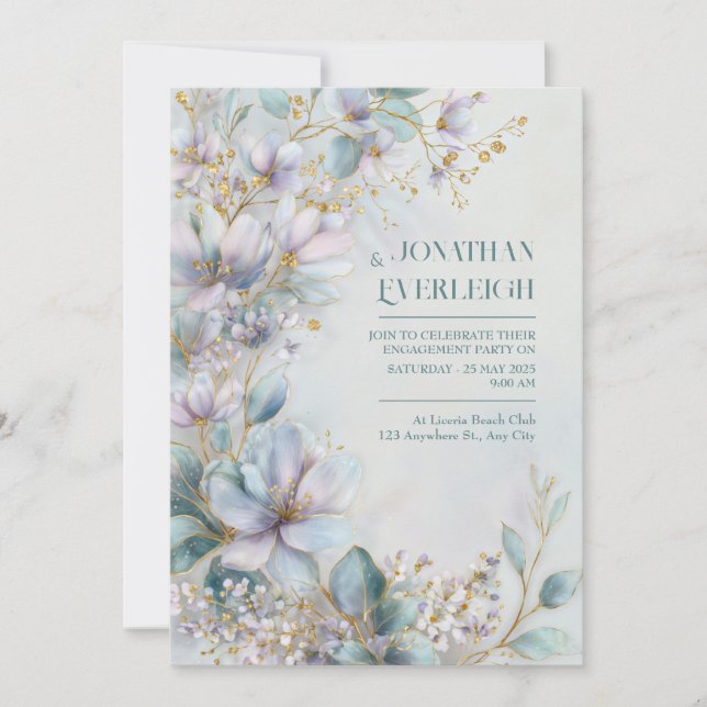 Periwinkle Gold Filament Ethereal Botanical Invitation (Front)