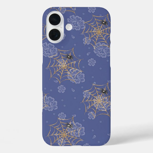 PERIWINKLE & GOLD HALLOWEEN SPIDERS & WEBS Case-Mate iPhone CASE (Back)