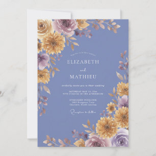 Periwinkle Gold Petal Wedding Invitation
