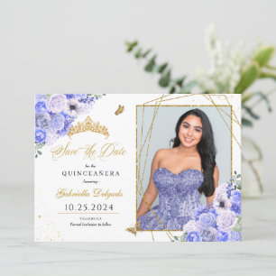 Periwinkle & Gold Quinceañera Save The Date Photo Invitation