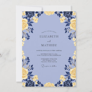 Periwinkle Gold Ranunculus Eucalyptus Wedding Invitation