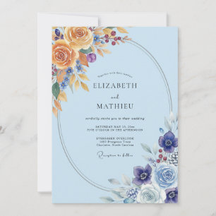 Periwinkle Gold Ranunculus Sage Wedding Invitation