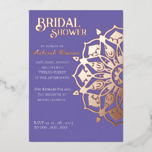 Periwinkle GoldIndian Henna Mandala Bridal Shower Foil Invitation