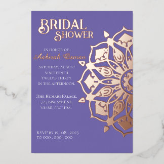 Periwinkle GoldIndian Henna Mandala Bridal Shower Foil Invitation