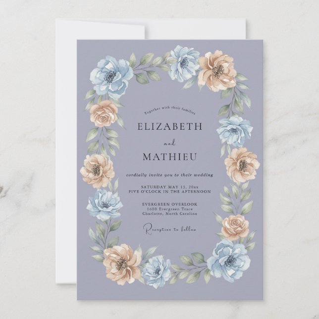 Periwinkle Graceful Floral Wedding Invitation (Front)