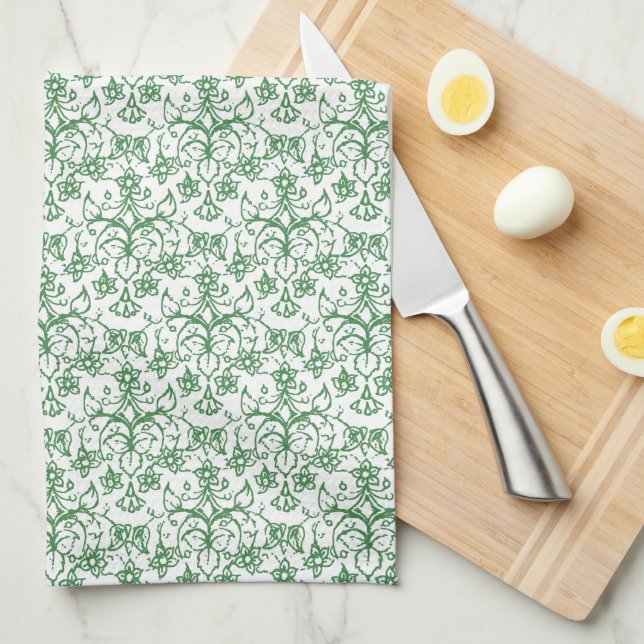Periwinkle Green White Decorative Chic Floral Towel (Quarter Fold)