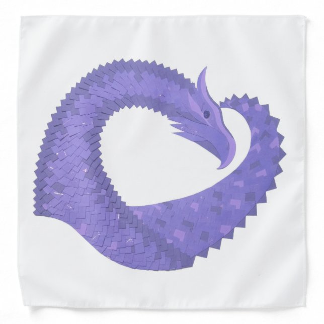 Periwinkle heart dragon on white bandana (Front)