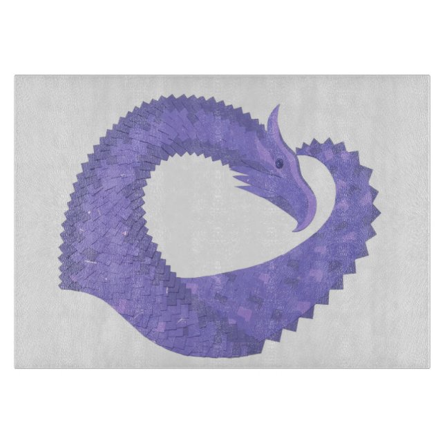 Periwinkle heart dragon on white cutting board (Front)