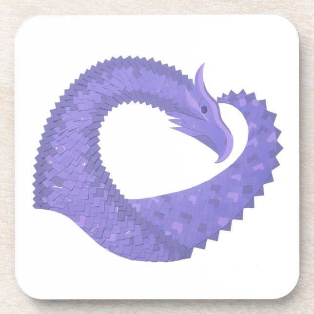 Periwinkle heart dragon on white drink coaster (Front)
