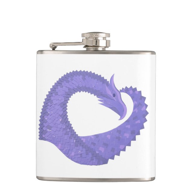 Periwinkle heart dragon on white hip flask (Front)