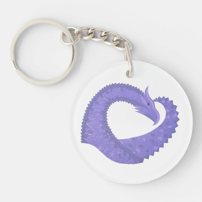 Periwinkle heart dragon on white keychain (Front)