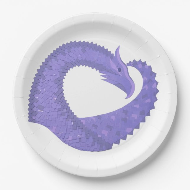 Periwinkle heart dragon on white paper plates (Front)