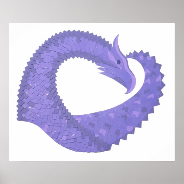 Periwinkle heart dragon on white poster (Front)