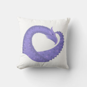 Periwinkle heart dragon on white throw pillow