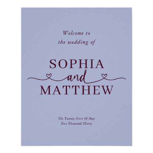 Periwinkle Heart Script Wedding Welcome Sign