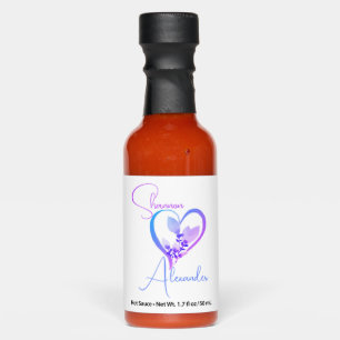 Periwinkle Heart Wedding Favor Bottle Hot Sauces
