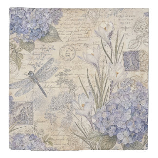 Periwinkle Hydrangea and Shabby Chic Dragonfly Duvet Cover