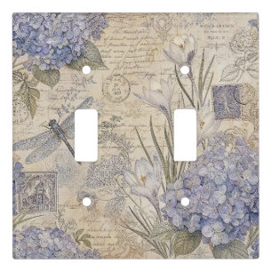 Periwinkle Hydrangea and Shabby Chic Dragonfly Light Switch Cover