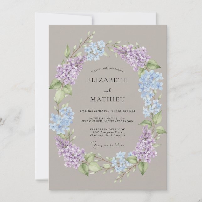 Periwinkle Hydrangea Floral Romance Wedding Invitation (Front)