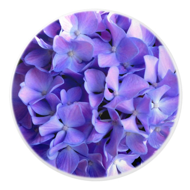 Periwinkle hydrangeas purple blue flower floral ceramic knob (Front)