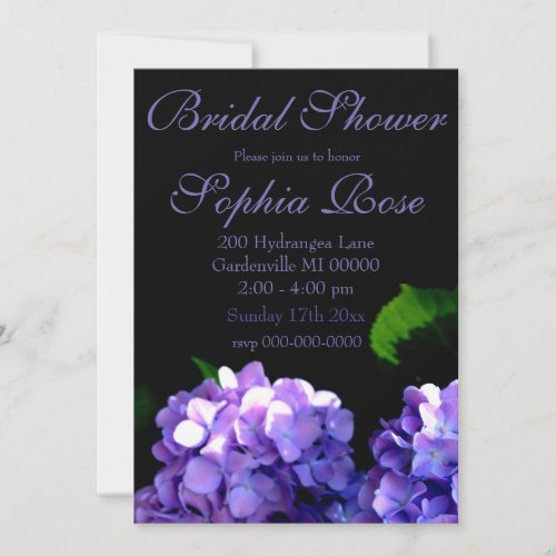 Periwinkle hydrangeas purple blue flower floral invitation