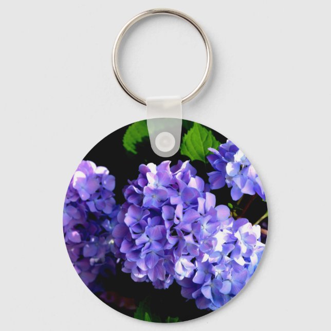 Periwinkle hydrangeas purple blue flower floral keychain (Front)