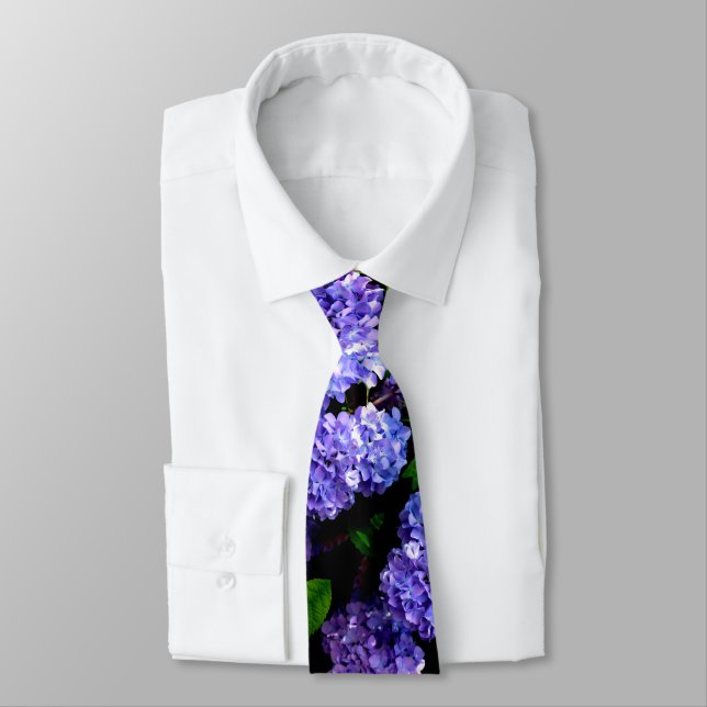 Periwinkle hydrangeas purple blue flower floral neck tie (Tied)