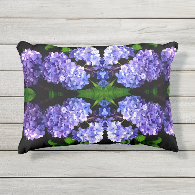 Periwinkle hydrangeas purple blue flower floral outdoor pillow (Front)