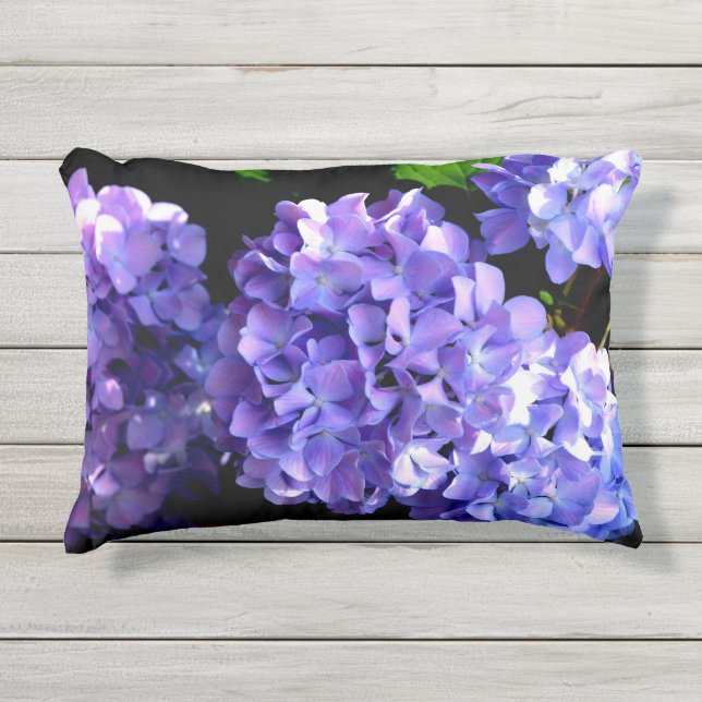 Periwinkle hydrangeas purple blue flower floral outdoor pillow (Front)
