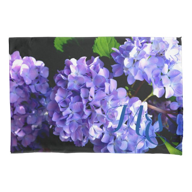 Periwinkle hydrangeas purple blue flower floral pillow case (Front)