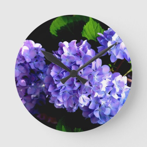 Periwinkle hydrangeas purple blue flower floral round clock