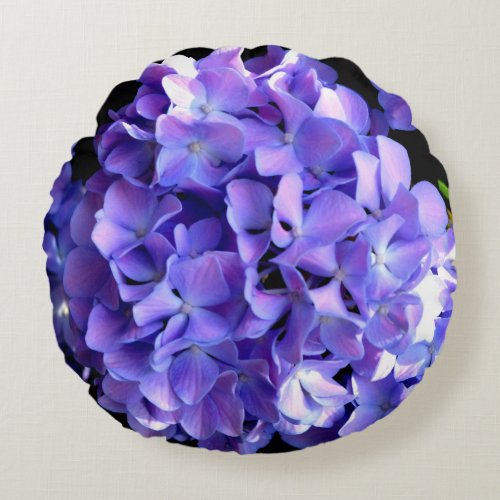 Periwinkle hydrangeas purple blue flower floral round pillow