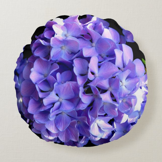 Periwinkle hydrangeas purple blue flower floral round pillow (Front)