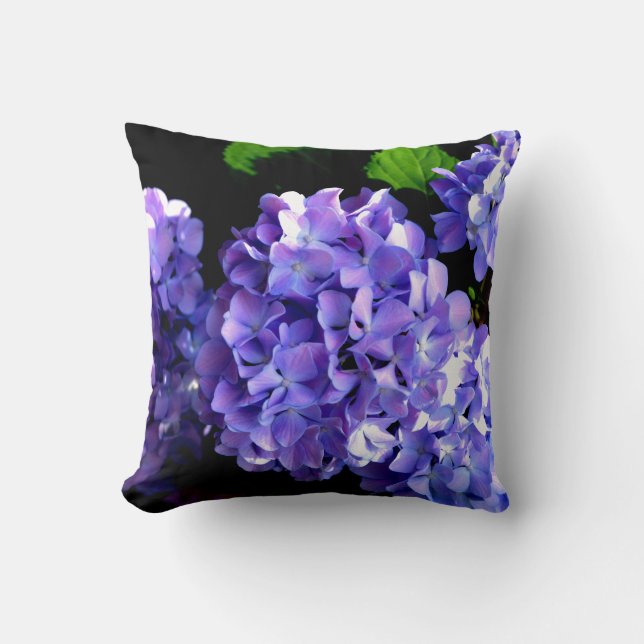 Periwinkle hydrangeas purple blue flower floral throw pillow (Front)