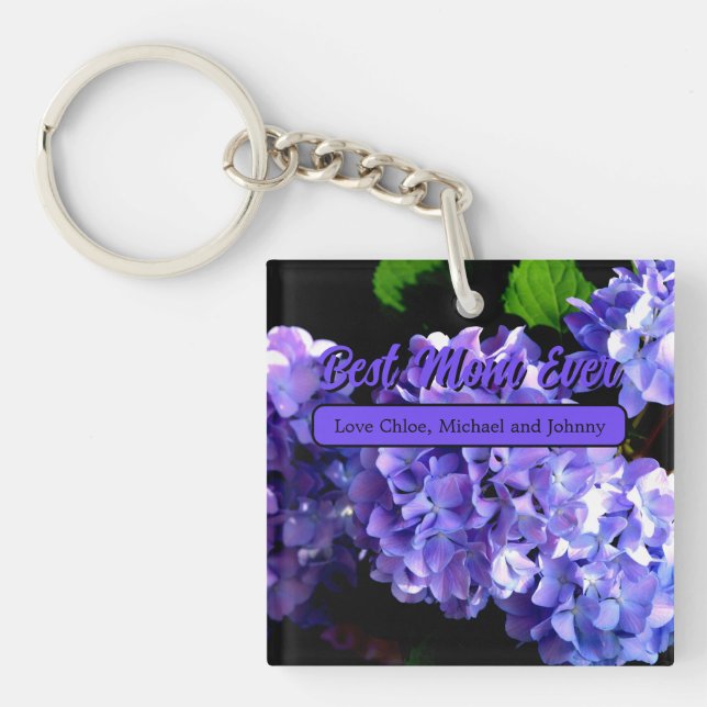 Periwinkle hydrangeas purple blue flowers best mom keychain (Front)